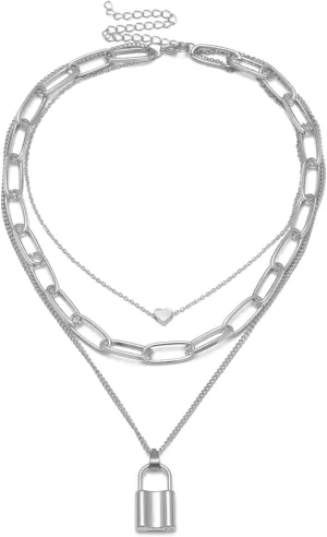 3 Layer Boho Necklaces for Women , Link Chain Pendnat Layered Gold Necklaces for Women Long