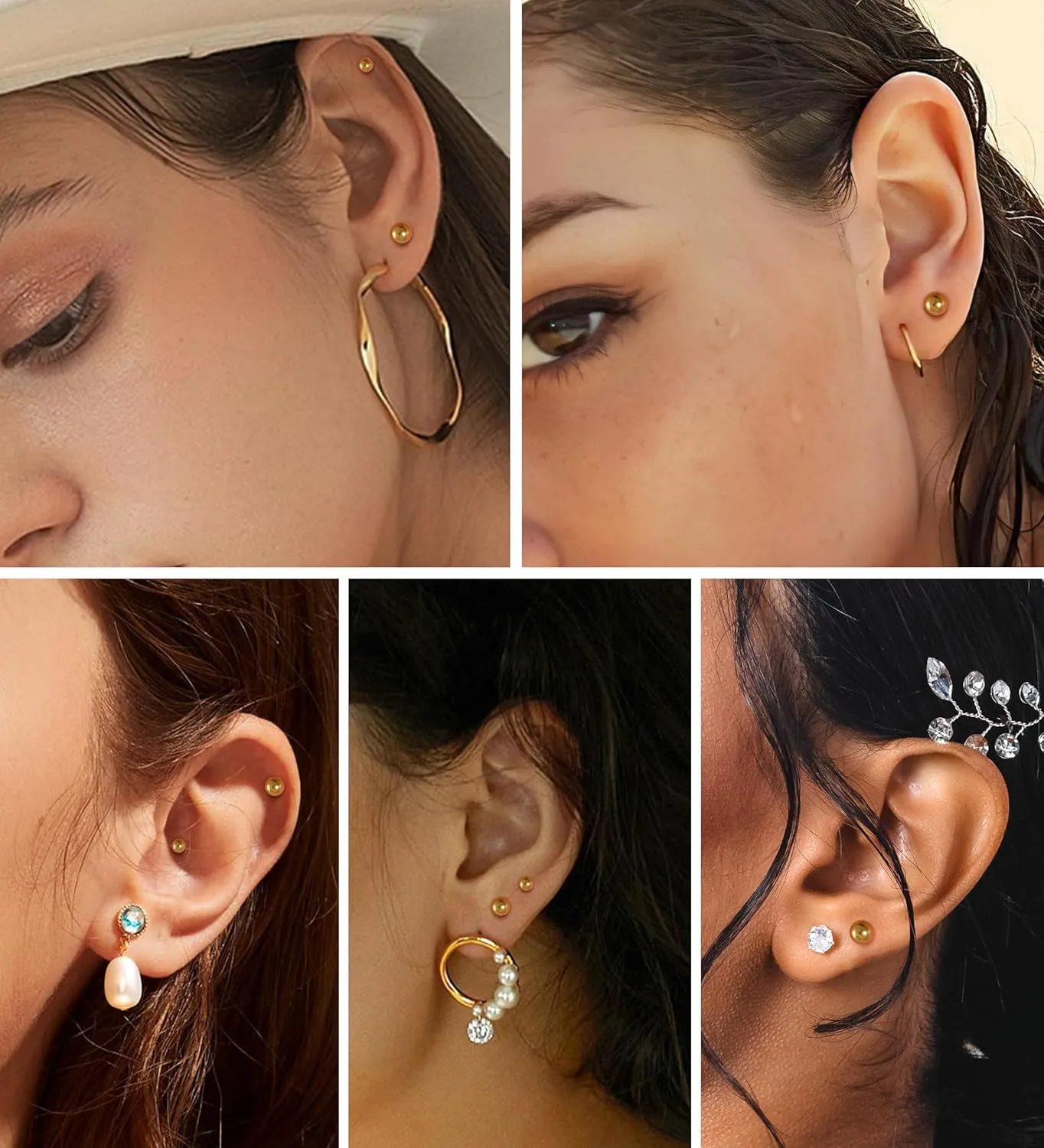 3 Pairs Flatback Stud Earrings for Women Girls Ball Cartilage Stud Earrings Set Screw Flower Back Nap Earrings Stainless Steel 14K Gold Earrings Gift for Women