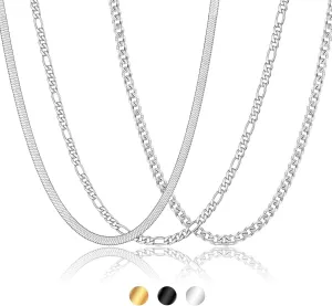 3 Pcs Chains for Men Women Boys Black/Gold/Silver Necklace for Men Women Boys 316L Stainless Steel Chains Set Jewelry Gifts for Men Women Boys,16/18/20/22/24 Inches