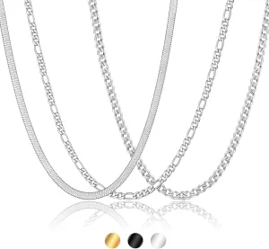 3 Pcs Chains for Men Women Boys Black/Gold/Silver Necklace for Men Women Boys 316L Stainless Steel Chains Set Jewelry Gifts for Men Women Boys,16/18/20/22/24 Inches