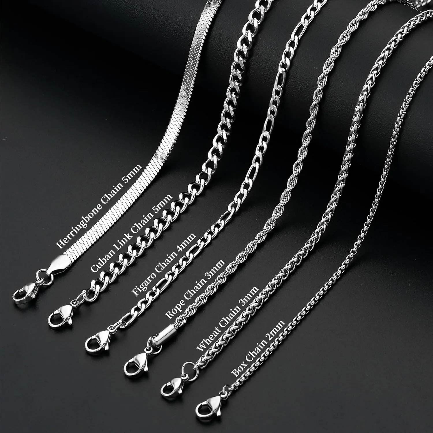 3 Pcs Chains for Men Women Boys Black/Gold/Silver Necklace for Men Women Boys 316L Stainless Steel Chains Set Jewelry Gifts for Men Women Boys,16/18/20/22/24 Inches