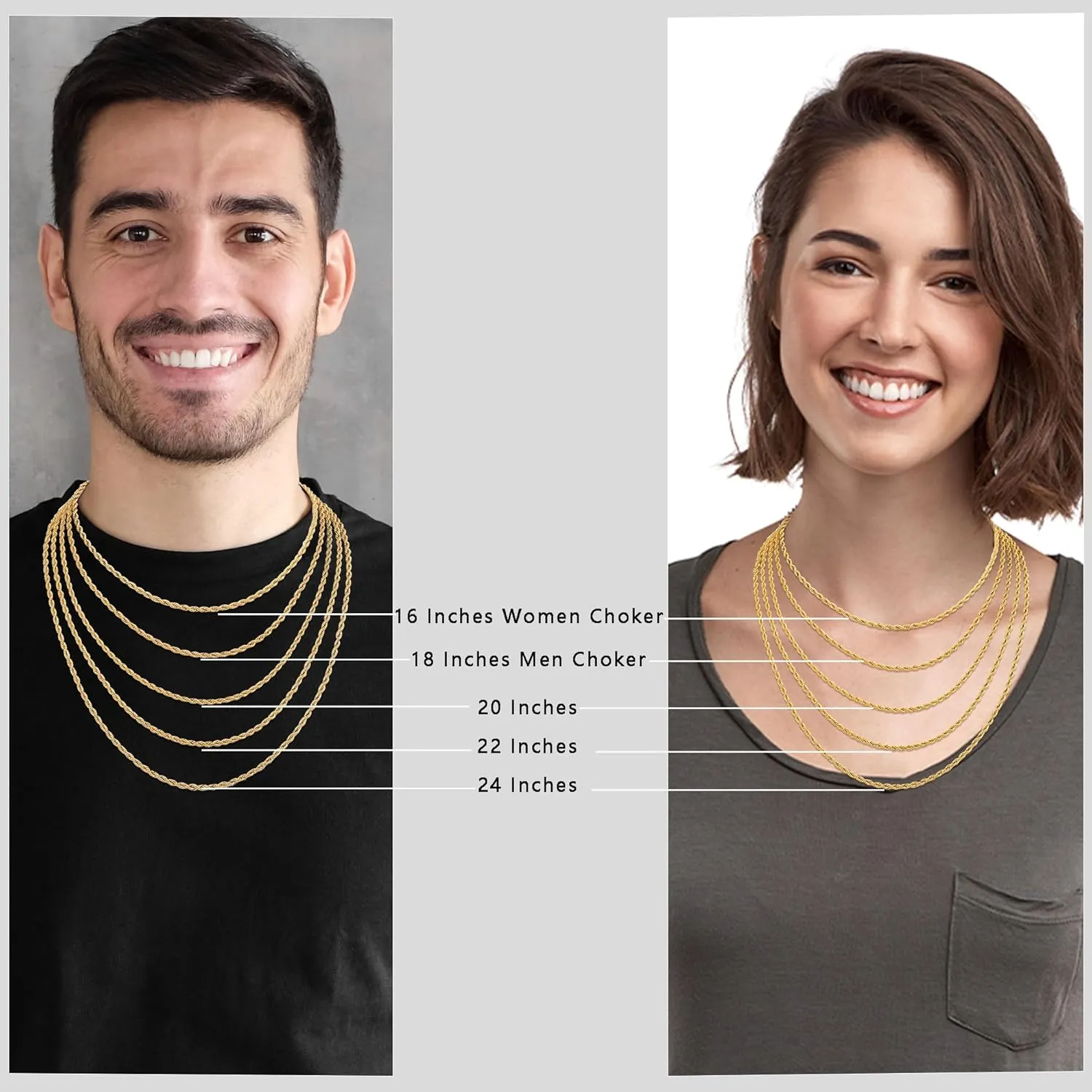 3 Pcs Chains for Men Women Boys Black/Gold/Silver Necklace for Men Women Boys 316L Stainless Steel Chains Set Jewelry Gifts for Men Women Boys,16/18/20/22/24 Inches