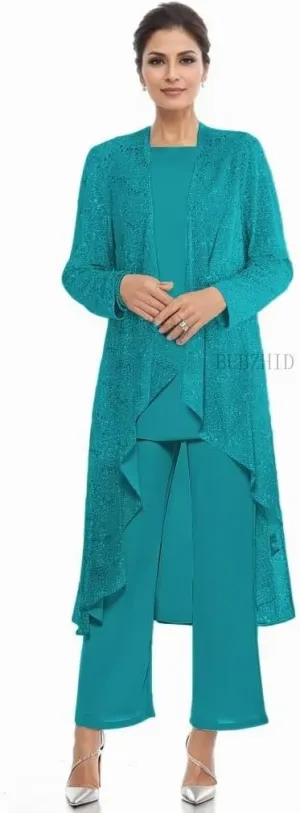 3 Pieces Mother of The Bride Pant Suits for Women Dressy Sequin Formal Wedding Dress with Jacket