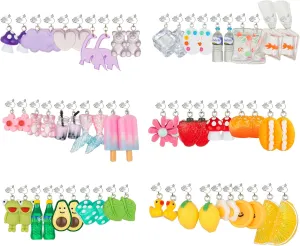 30 Pairs Weird Cute Funny Fun Dangle (or Clip on) Earrings set for Women Unique Bear Duck Mushroom Fruit Flowers Food Animal Drop Dangle Aesthetic Earrings Gifts for Women