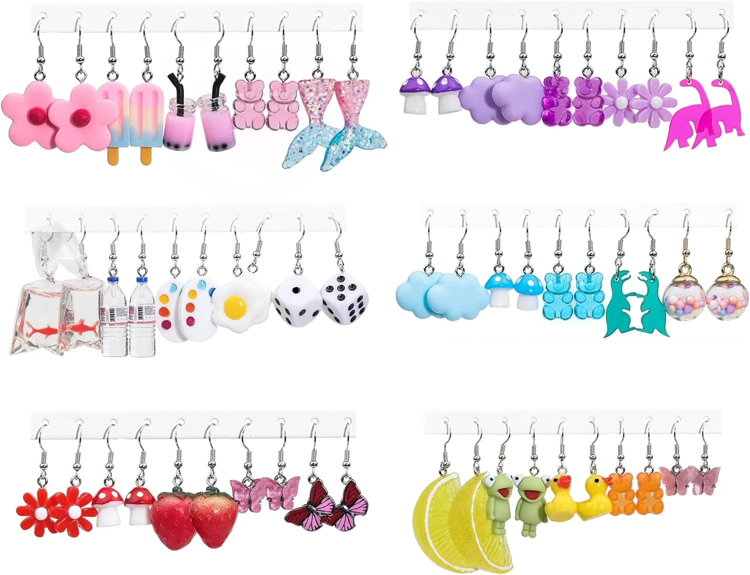 30 Pairs Weird Earrings for Women Multipack, Cute Earrings Set Earring Funny Earring Gummy Bear Earrings Mushroom Earrings Bulk