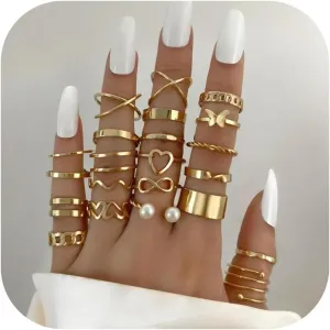 30Pcs Gold Knuckle Rings Set for Women Vintage Boho Stackable Finger Midi Rings Simple Stacking Cute Ring Pack Trendy Stuff Jewelry Size Mixed