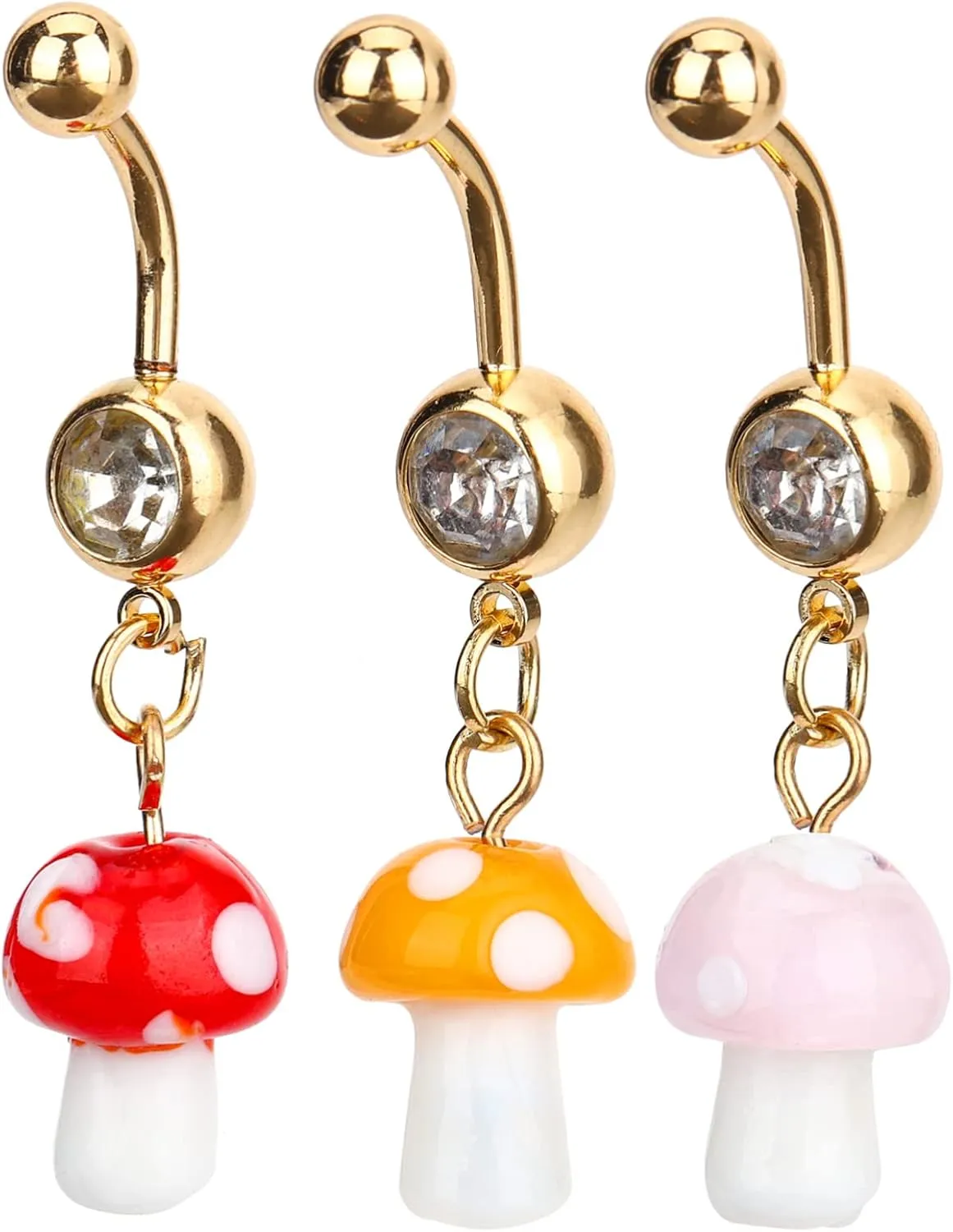 3Pcs Mushroom Belly Button Rings Vibrant Navel Piercing Jewelry for Women Stylish and Durable Body Jewelry for Swimsuits Summer Tops and Night