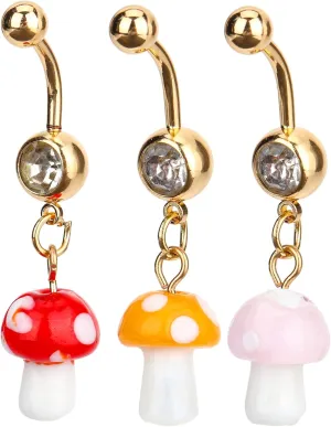 3Pcs Mushroom Belly Button Rings Vibrant Navel Piercing Jewelry for Women Stylish and Durable Body Jewelry for Swimsuits Summer Tops and Night