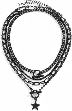4PCS Gothic Necklace Set Black Layered Necklaces for Women Trendy Star Dangle Necklace Punk Hip Hop Necklaces,Multilayer Adjustable Chain Necklaces Set for Women Jewelry