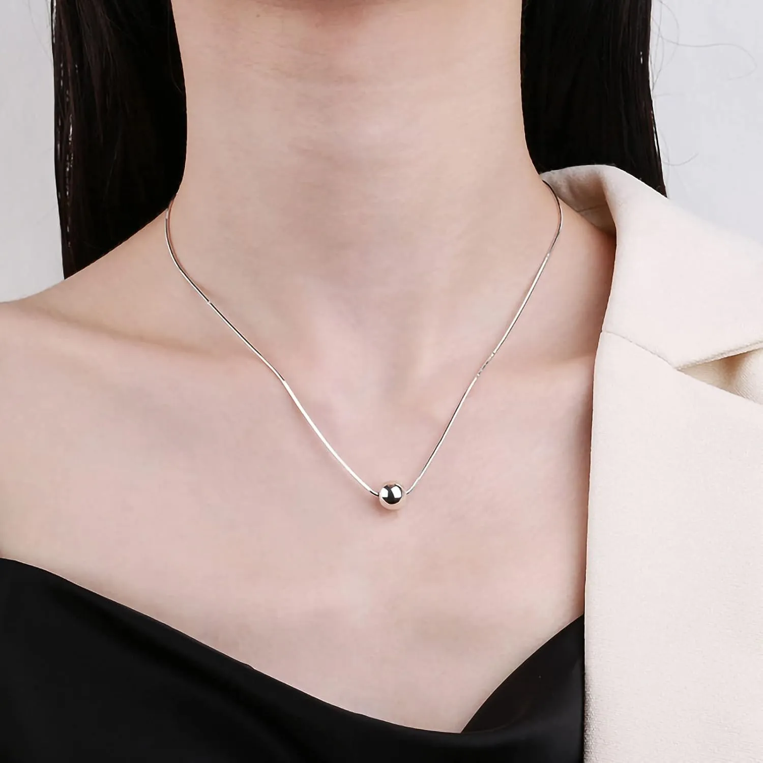 925 Sterling Silver Ball Bead Pendant Necklaces for Women, Silver Ball Necklaces for Women Mom Birthday