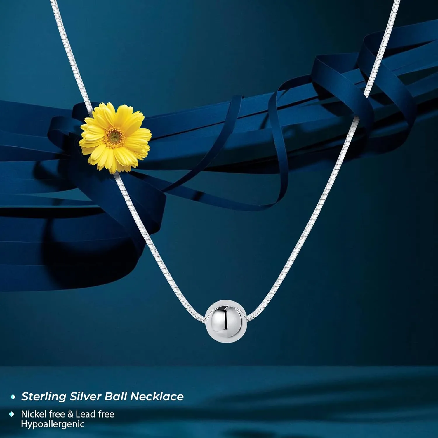 925 Sterling Silver Ball Bead Pendant Necklaces for Women, Silver Ball Necklaces for Women Mom Birthday