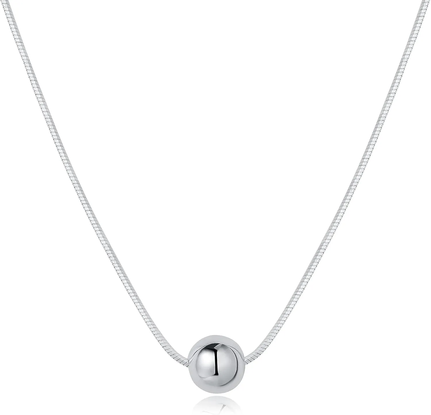 925 Sterling Silver Ball Bead Pendant Necklaces for Women, Silver Ball Necklaces for Women Mom Birthday