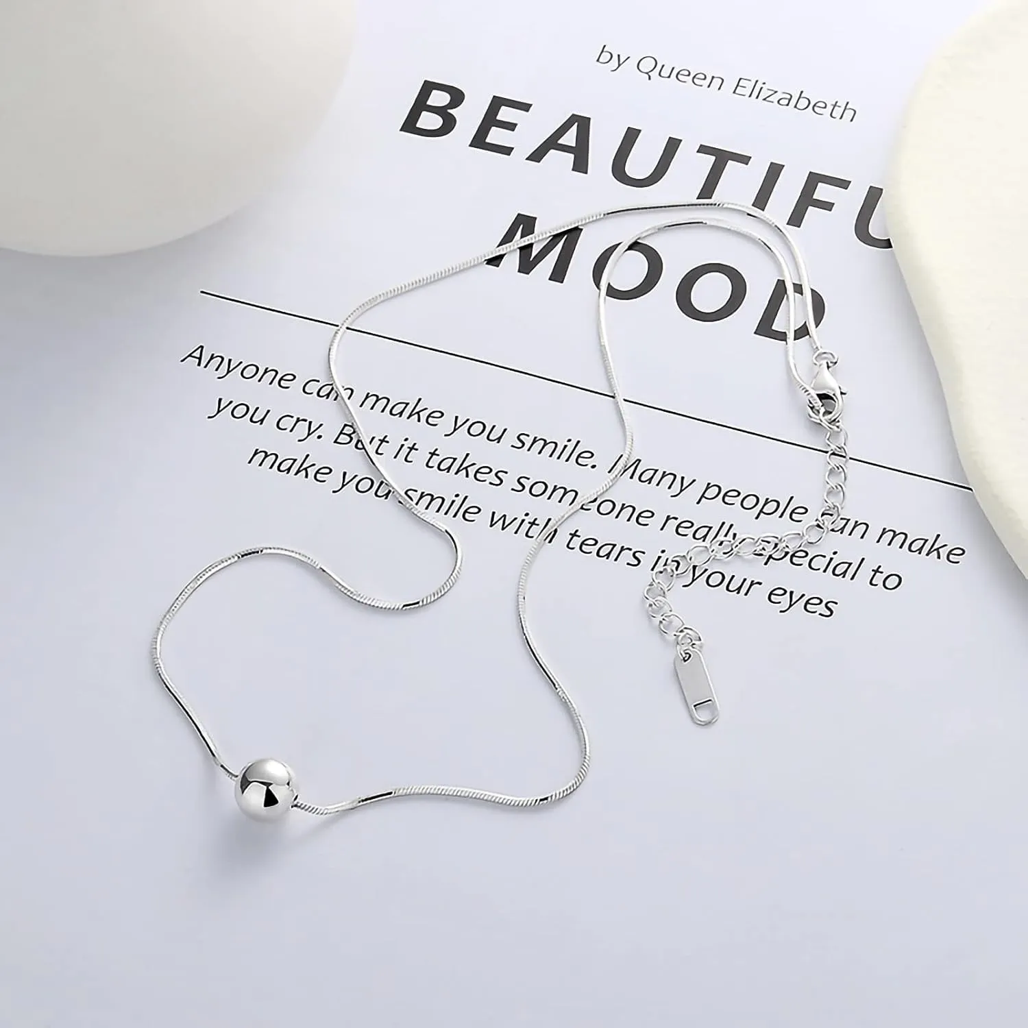 925 Sterling Silver Ball Bead Pendant Necklaces for Women, Silver Ball Necklaces for Women Mom Birthday