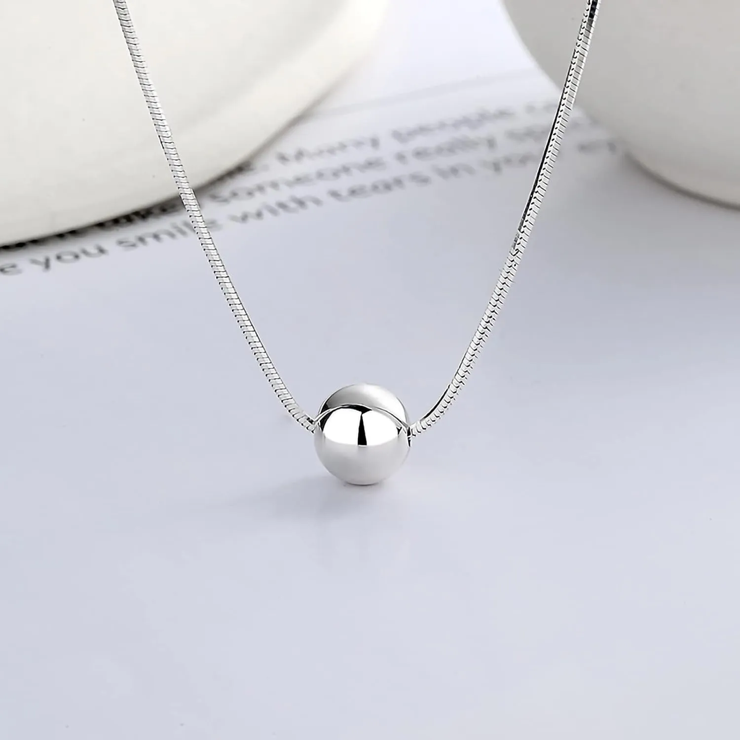 925 Sterling Silver Ball Bead Pendant Necklaces for Women, Silver Ball Necklaces for Women Mom Birthday