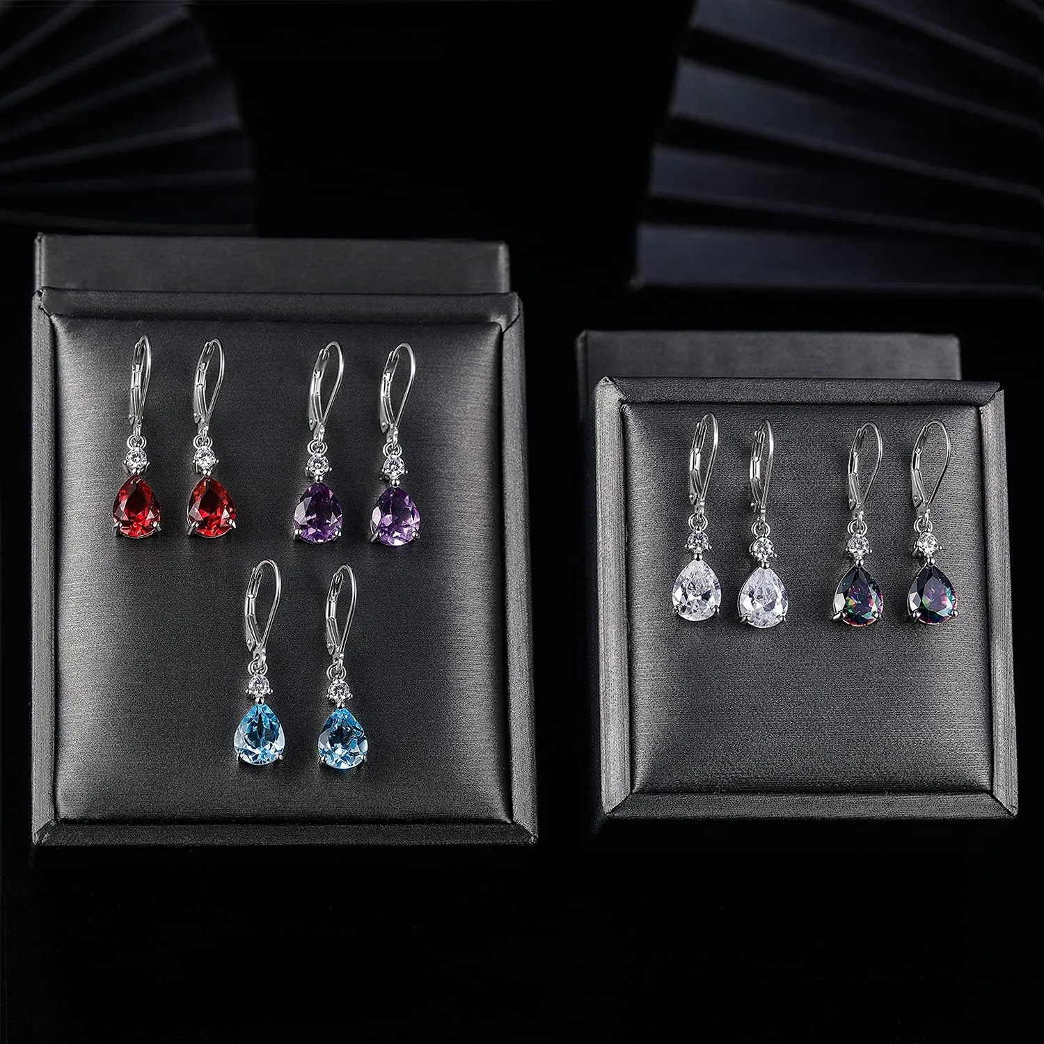 925 Sterling Silver Blue Topaz/Amethyst/Rainbow Quartz CZ Teardrop Leverback Earrings Drop Dangly Gemstone Earings Hypoallergenic Birthday Jewelry Gifts for Women