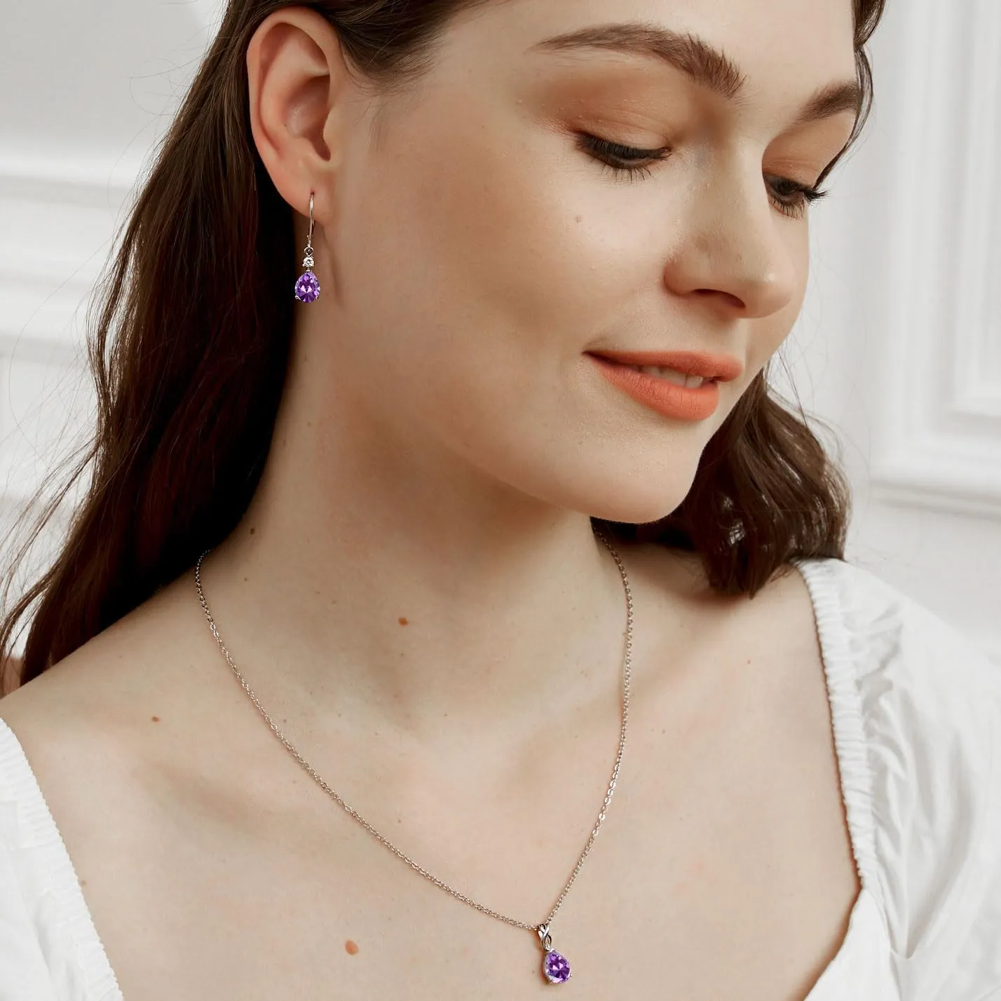 925 Sterling Silver Blue Topaz/Amethyst/Rainbow Quartz CZ Teardrop Leverback Earrings Drop Dangly Gemstone Earings Hypoallergenic Birthday Jewelry Gifts for Women