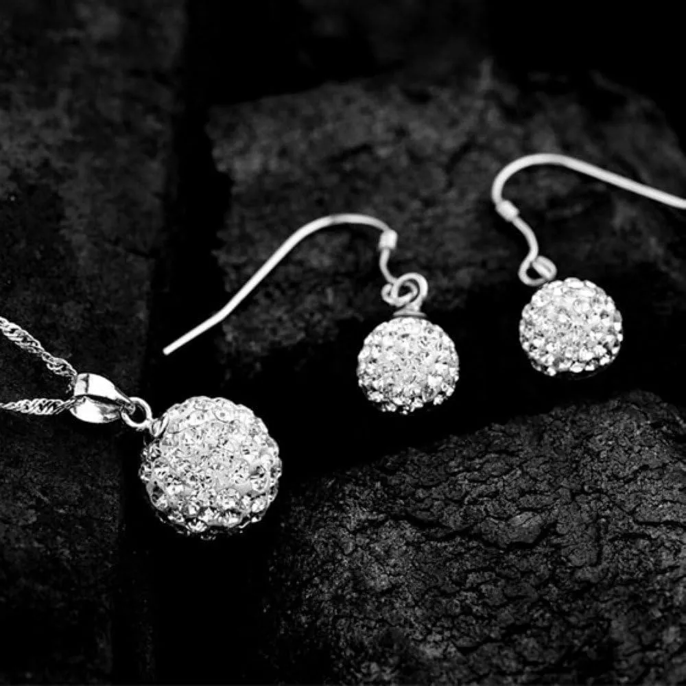 925 Sterling Silver Created Crystal Pendant & Earrings Set | Women's Jewelry Sets | Silver Jewelry Set for Women | Necklace and Earring Set | Women Jewelry Sets