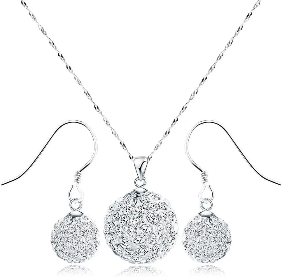 925 Sterling Silver Created Crystal Pendant & Earrings Set | Women's Jewelry Sets | Silver Jewelry Set for Women | Necklace and Earring Set | Women Jewelry Sets