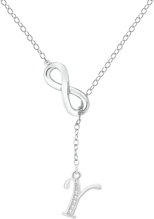 925 Sterling Silver Diamond Infinity Lariat Necklace for Women,Cubic Zirconia Alphabet Letter Pendant Chain Xmas Jewelry Gift