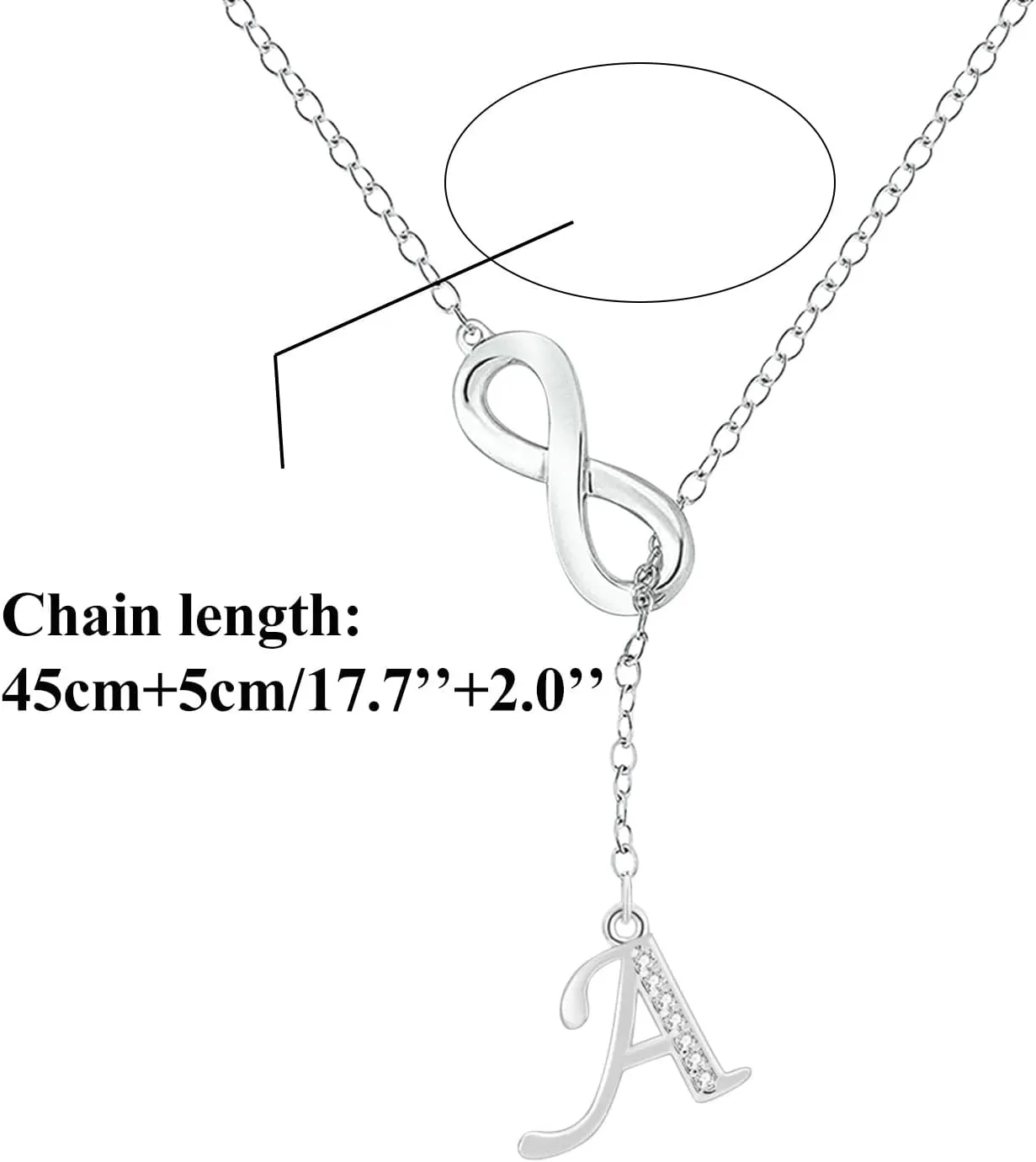 925 Sterling Silver Diamond Infinity Lariat Necklace for Women,Cubic Zirconia Alphabet Letter Pendant Chain Xmas Jewelry Gift