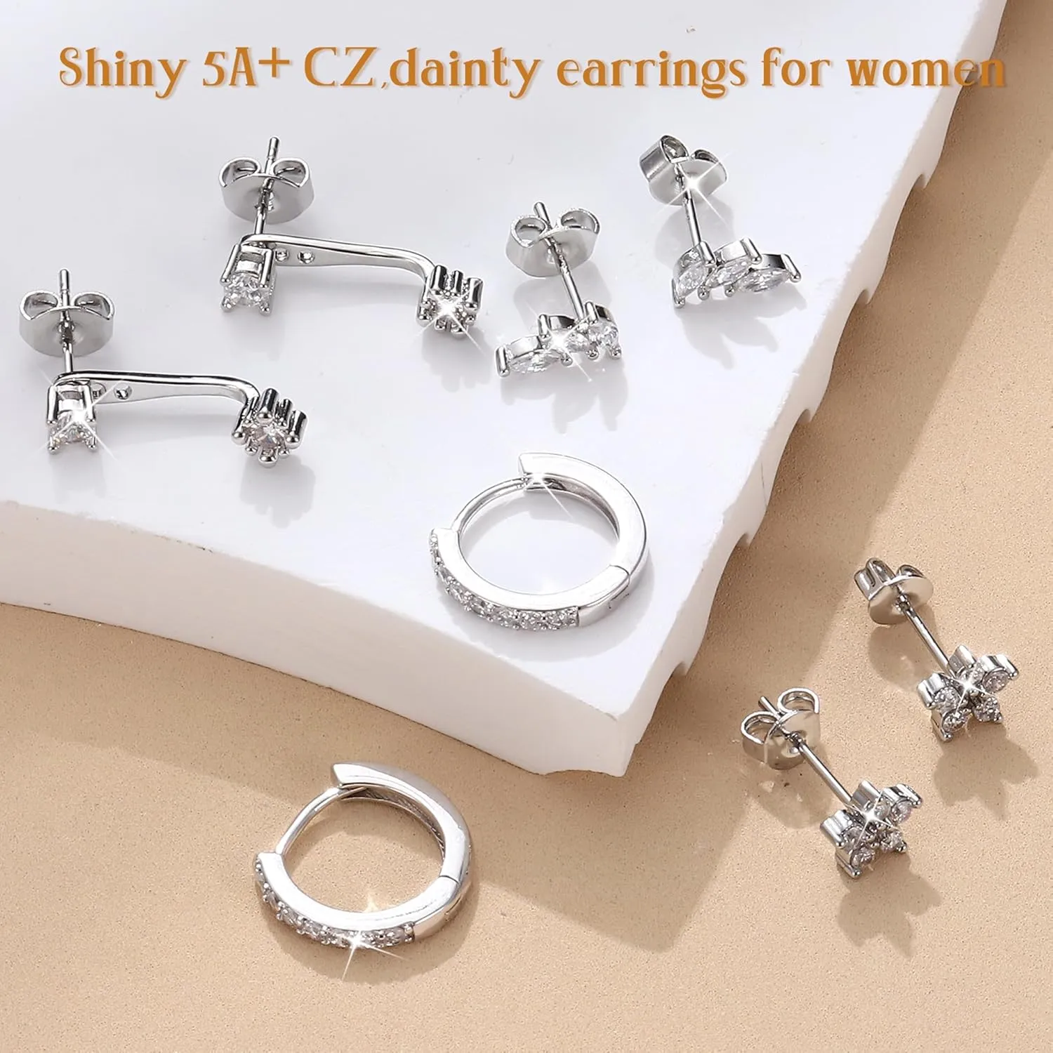 925 Sterling Silver Earrings for Women Trendy - 14K Gold Plated Earrings Set for Multiple Piercing Hypoallergenic Earrings Stacks for Sensitive Ears Dainty Gold Cartilage Earring Studs Pack Small Tragus Helix Cartilage Piercing Jewelry