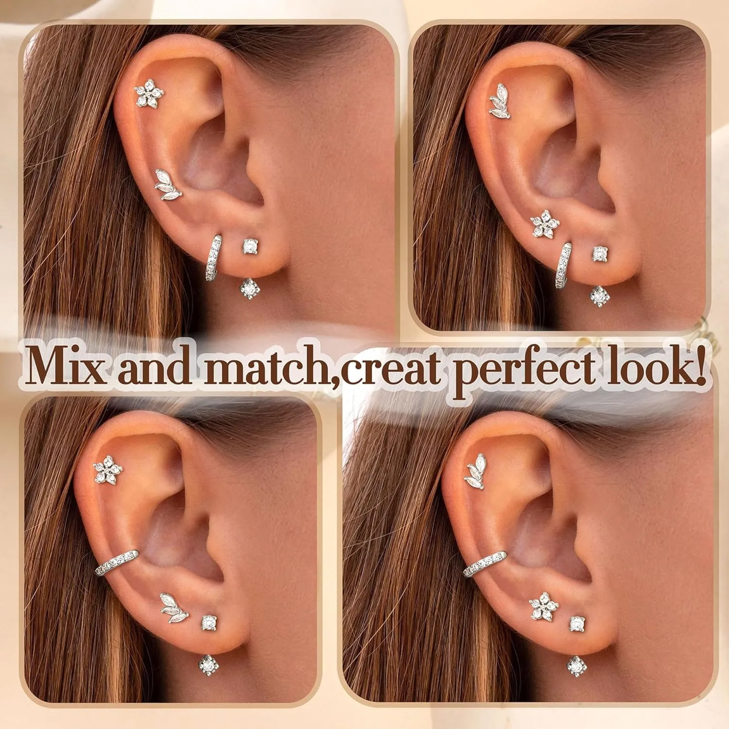 925 Sterling Silver Earrings for Women Trendy - 14K Gold Plated Earrings Set for Multiple Piercing Hypoallergenic Earrings Stacks for Sensitive Ears Dainty Gold Cartilage Earring Studs Pack Small Tragus Helix Cartilage Piercing Jewelry