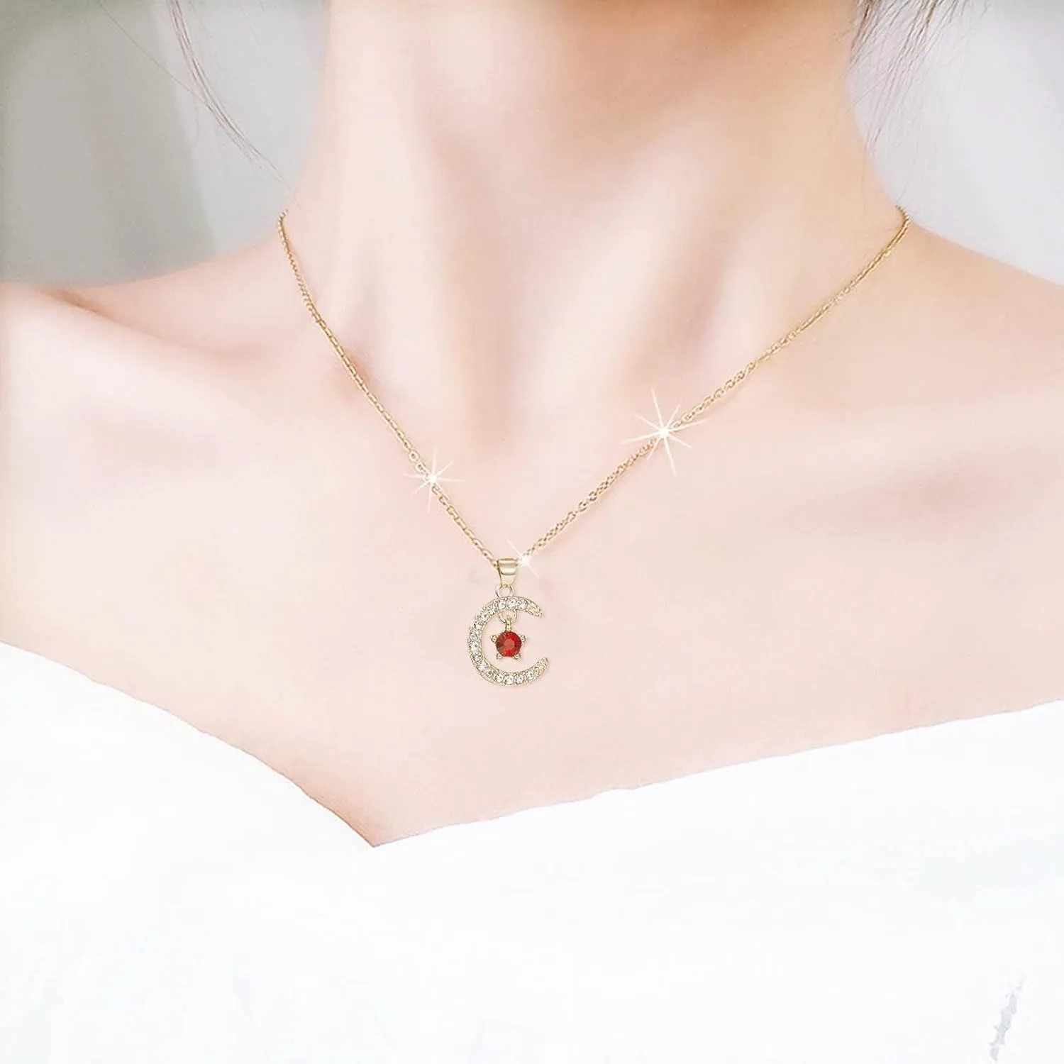925 Sterling Silver Faith Necklace for Women,Twelve Months Moon Shaped Pendants Chain Xmas Birthday Mothers Day Jewelry Gifts