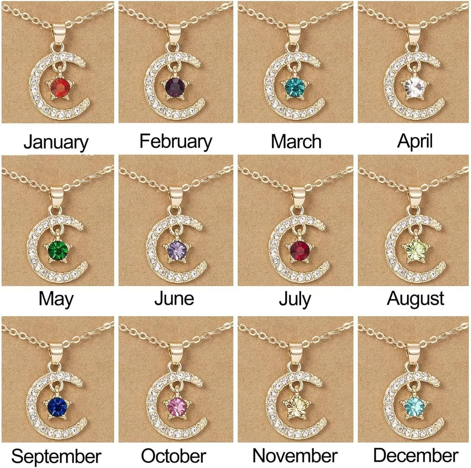 925 Sterling Silver Faith Necklace for Women,Twelve Months Moon Shaped Pendants Chain Xmas Birthday Mothers Day Jewelry Gifts
