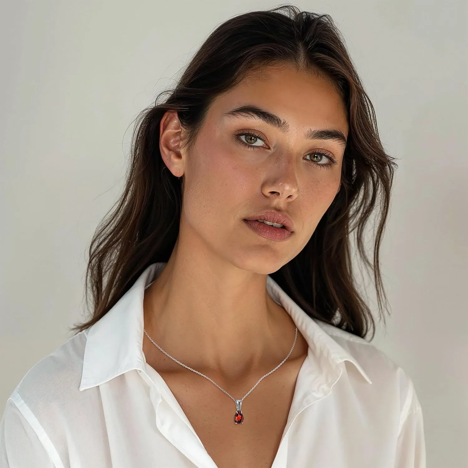 925 Sterling Silver Garnet Necklace - Garnet Teardrop Necklace - January Birthstone Necklace for Women Silver - Pear Garnet Pendant - Silver Jewelry for Women - Minimalist Chain Necklace