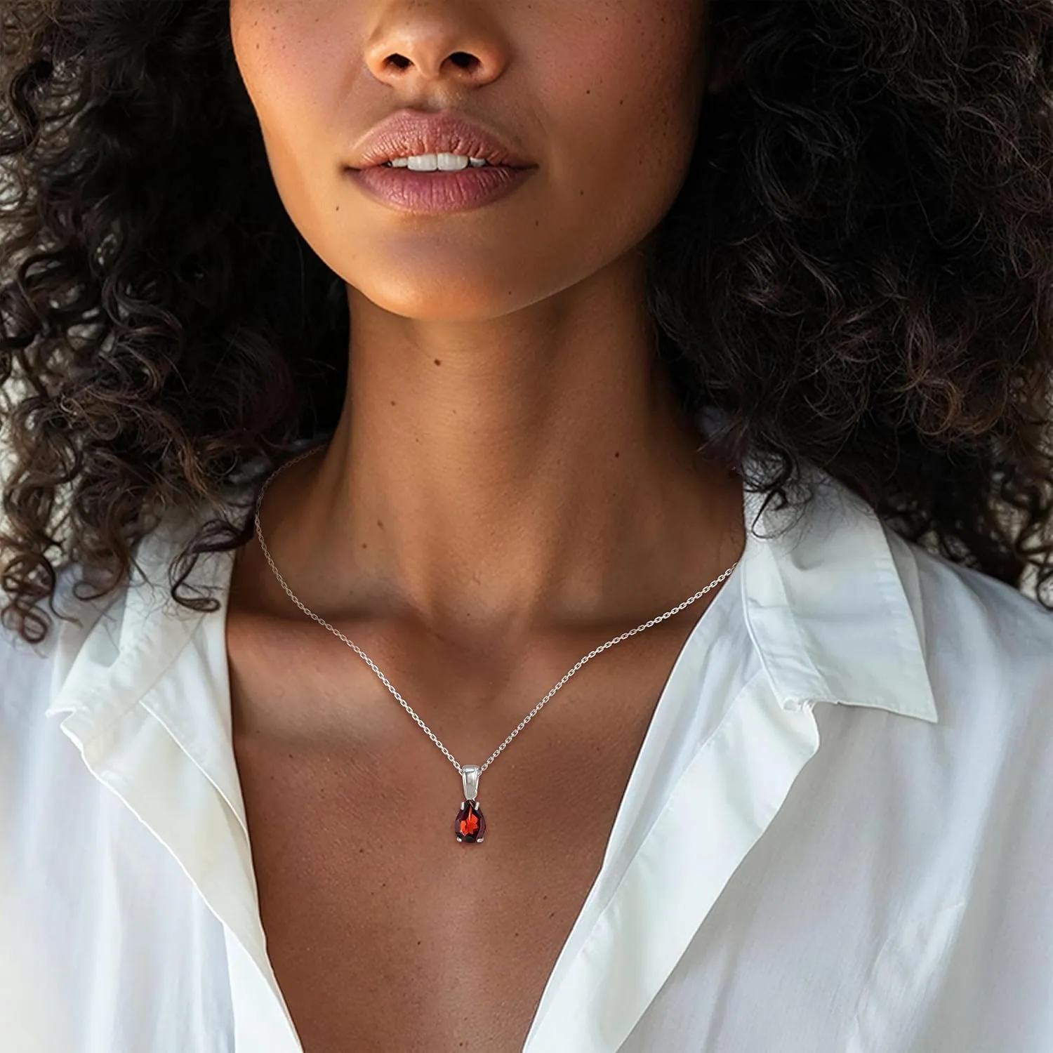 925 Sterling Silver Garnet Necklace - Garnet Teardrop Necklace - January Birthstone Necklace for Women Silver - Pear Garnet Pendant - Silver Jewelry for Women - Minimalist Chain Necklace