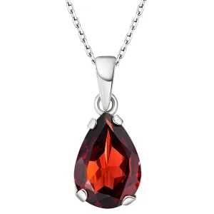 925 Sterling Silver Garnet Necklace - Garnet Teardrop Necklace - January Birthstone Necklace for Women Silver - Pear Garnet Pendant - Silver Jewelry for Women - Minimalist Chain Necklace