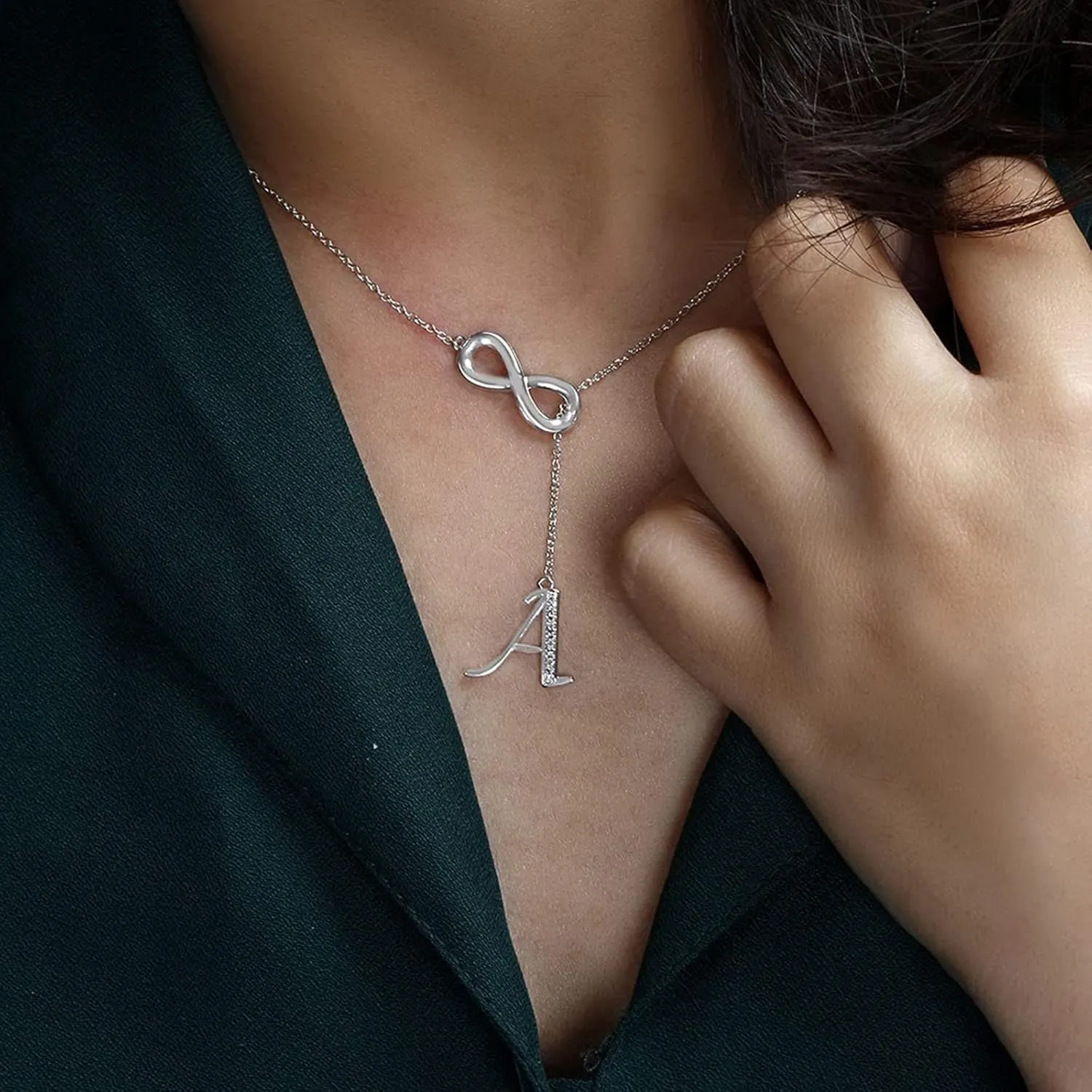 925 Sterling Silver Initial Necklaces for Lady,Mother's Day Jewelry Gift Dainty 8 Shaped Tassel Silver Letter Chain for Women