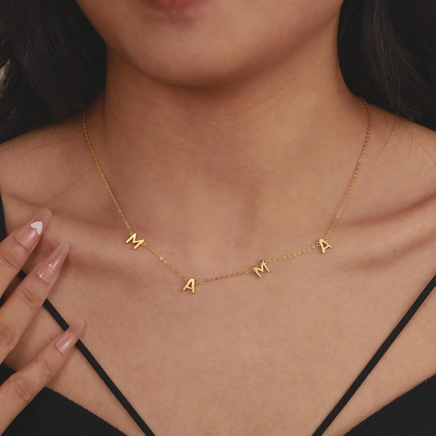 925 Sterling Silver Mama Necklace Gold Custom Letter Necklace for Mom Grandmom Dainty 14K Gold Plated Personalized Name Necklace Chains Mom Pandent Necklace for Women Birthday Jewelry Gifts