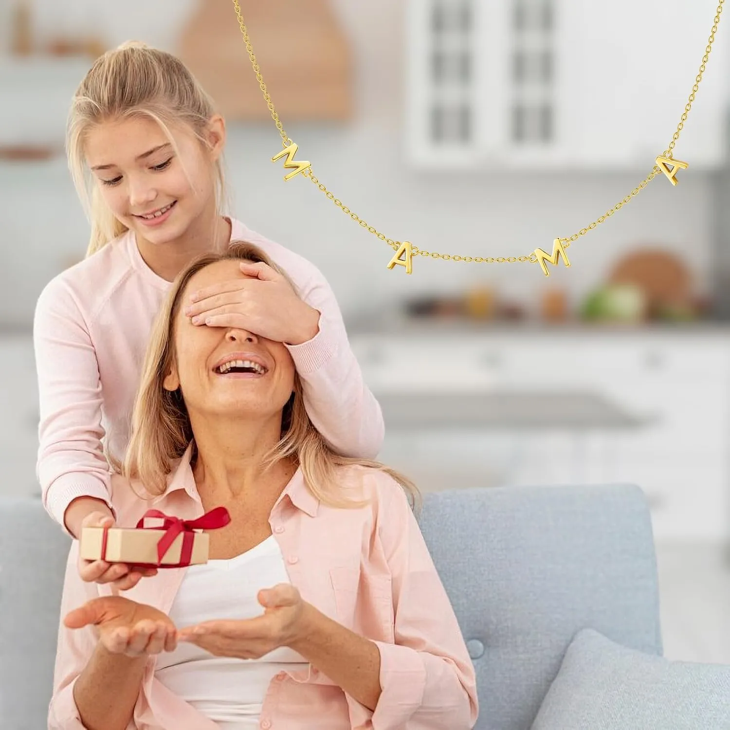 925 Sterling Silver Mama Necklace Gold Custom Letter Necklace for Mom Grandmom Dainty 14K Gold Plated Personalized Name Necklace Chains Mom Pandent Necklace for Women Birthday Jewelry Gifts