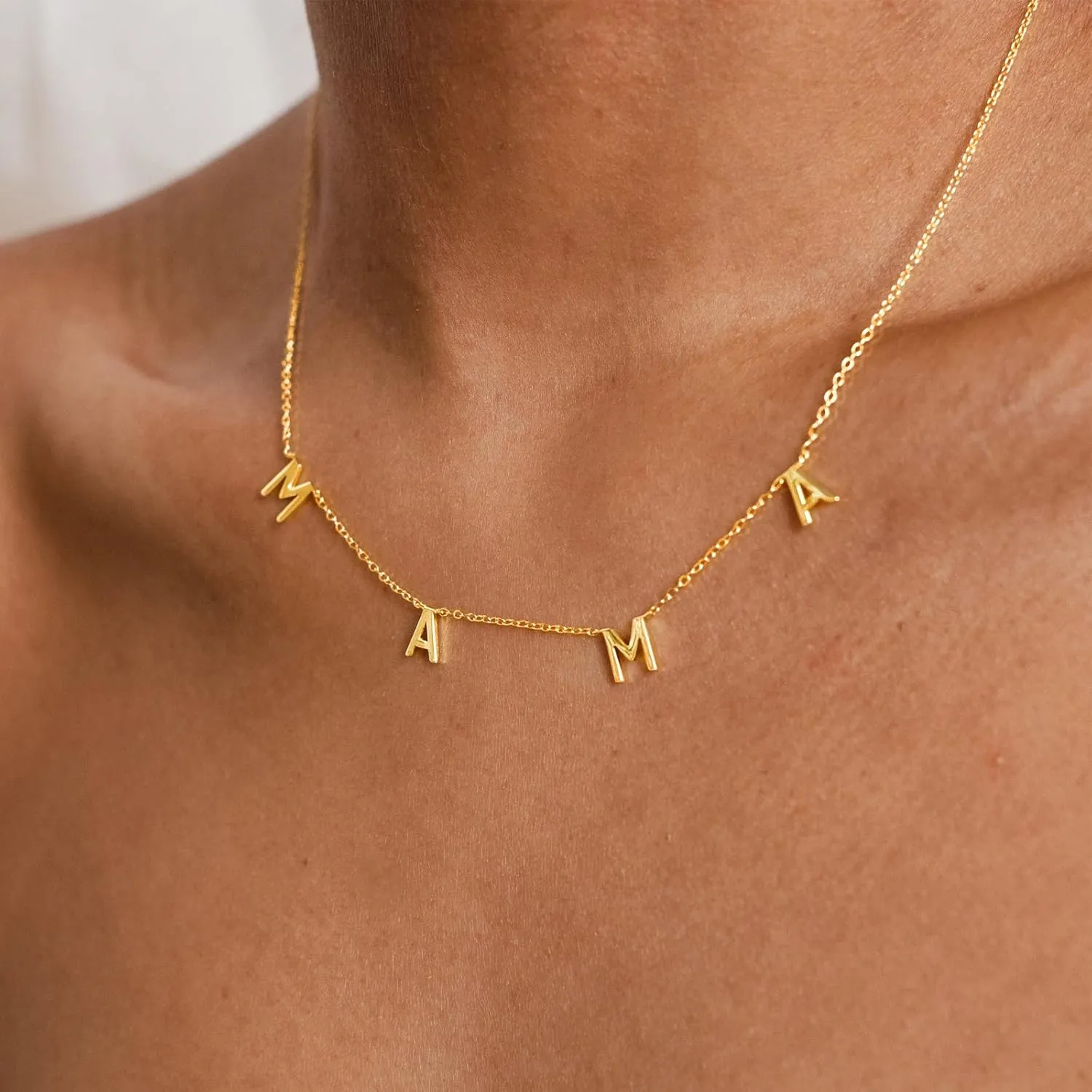 925 Sterling Silver Mama Necklace Gold Custom Letter Necklace for Mom Grandmom Dainty 14K Gold Plated Personalized Name Necklace Chains Mom Pandent Necklace for Women Birthday Jewelry Gifts