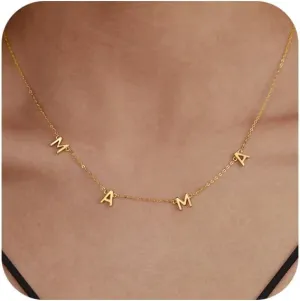 925 Sterling Silver Mama Necklace Gold Custom Letter Necklace for Mom Grandmom Dainty 14K Gold Plated Personalized Name Necklace Chains Mom Pandent Necklace for Women Birthday Jewelry Gifts