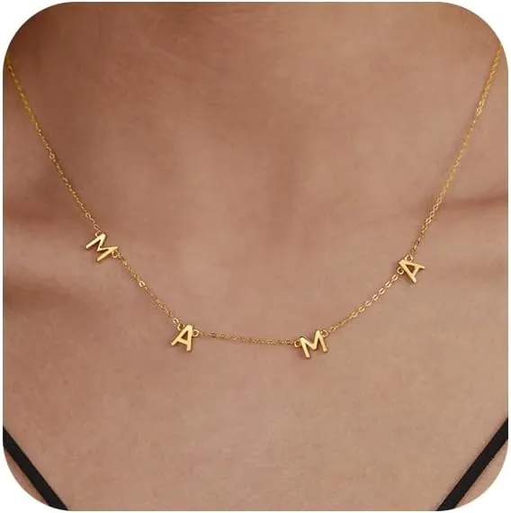 925 Sterling Silver Mama Necklace Gold Custom Letter Necklace for Mom Grandmom Dainty 14K Gold Plated Personalized Name Necklace Chains Mom Pandent Necklace for Women Birthday Jewelry Gifts