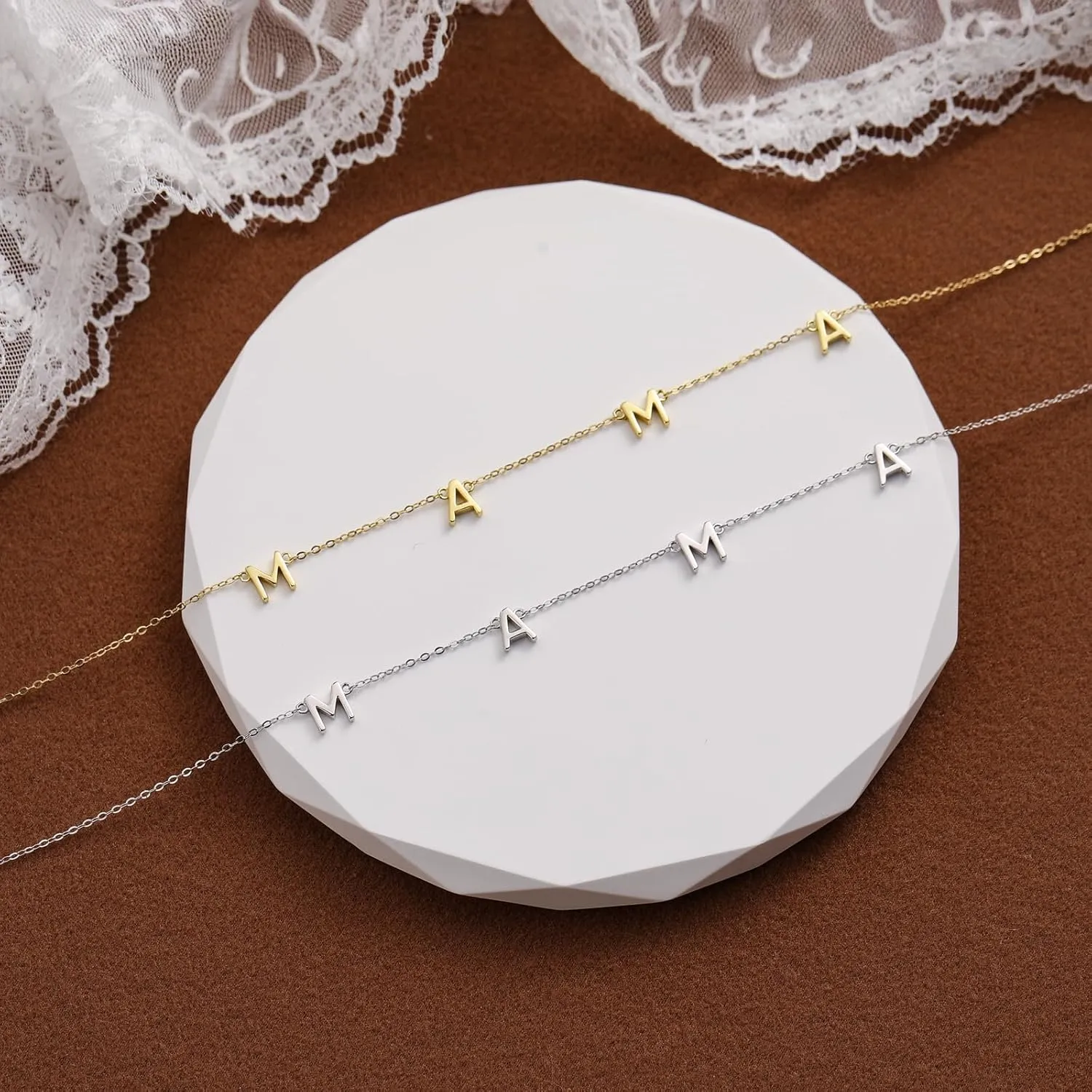 925 Sterling Silver Mama Necklace Gold Custom Letter Necklace for Mom Grandmom Dainty 14K Gold Plated Personalized Name Necklace Chains Mom Pandent Necklace for Women Birthday Jewelry Gifts