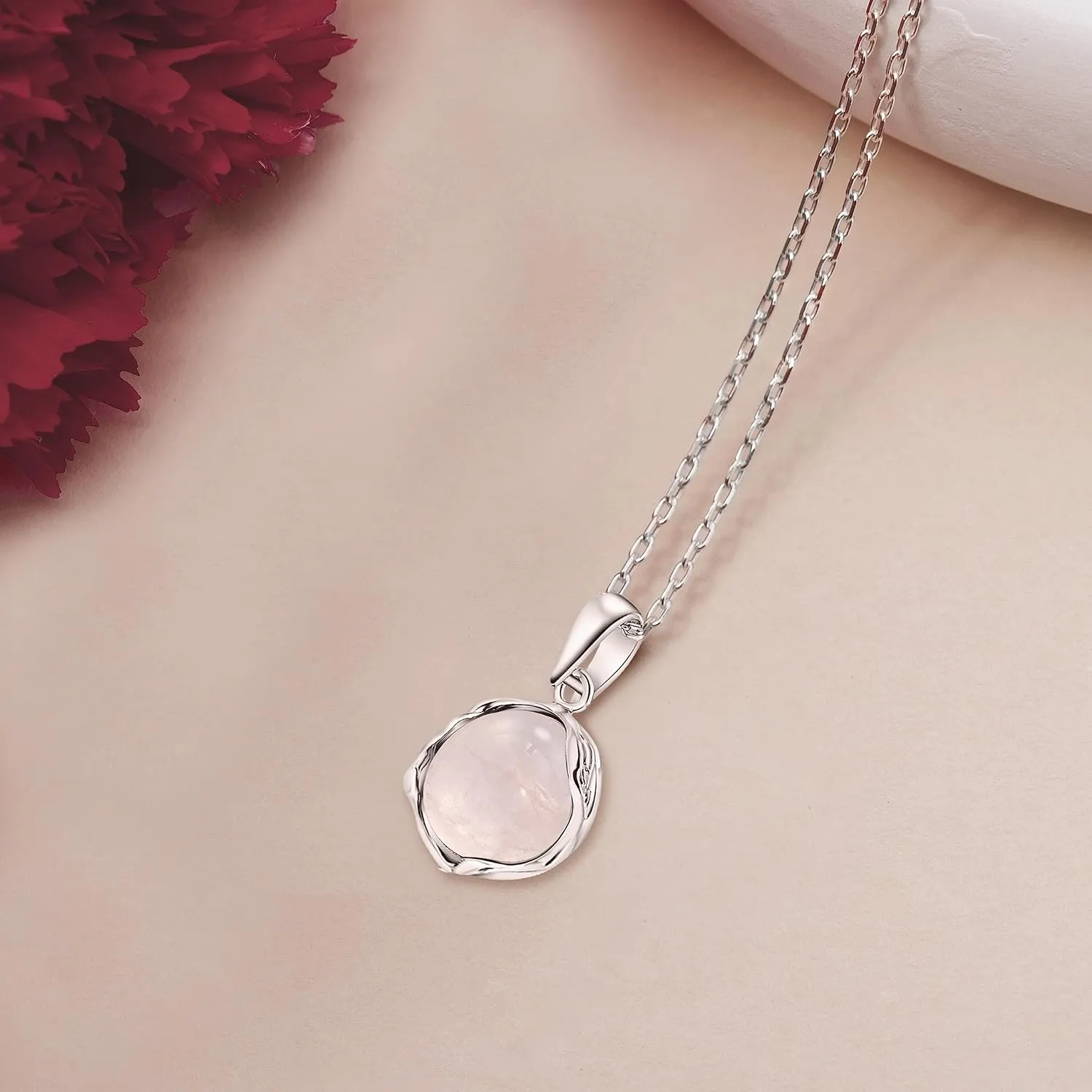 925 Sterling Silver Rose Quartz Necklace Women - Rose Quartz Pendant Necklace Silver- October Birthstone Necklace - Silver Jewelry for Women- Minimalist Jewelry- Birthstone Necklaces