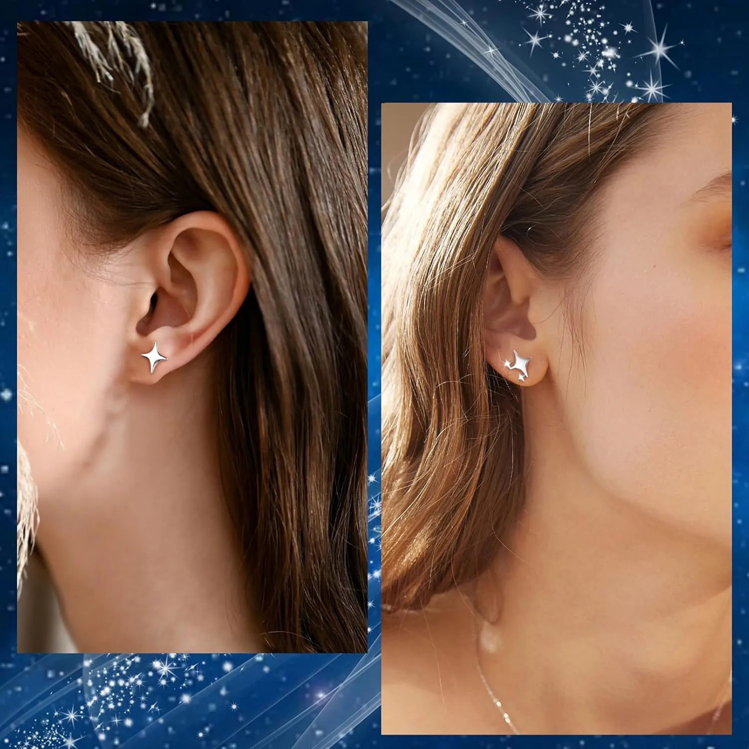 925 Sterling Silver Studs Earrings for Women 2 Pairs Star Stud Earrings Set Hypoallergenic Silver Stud Earrings Dainty Star Earrings for Women