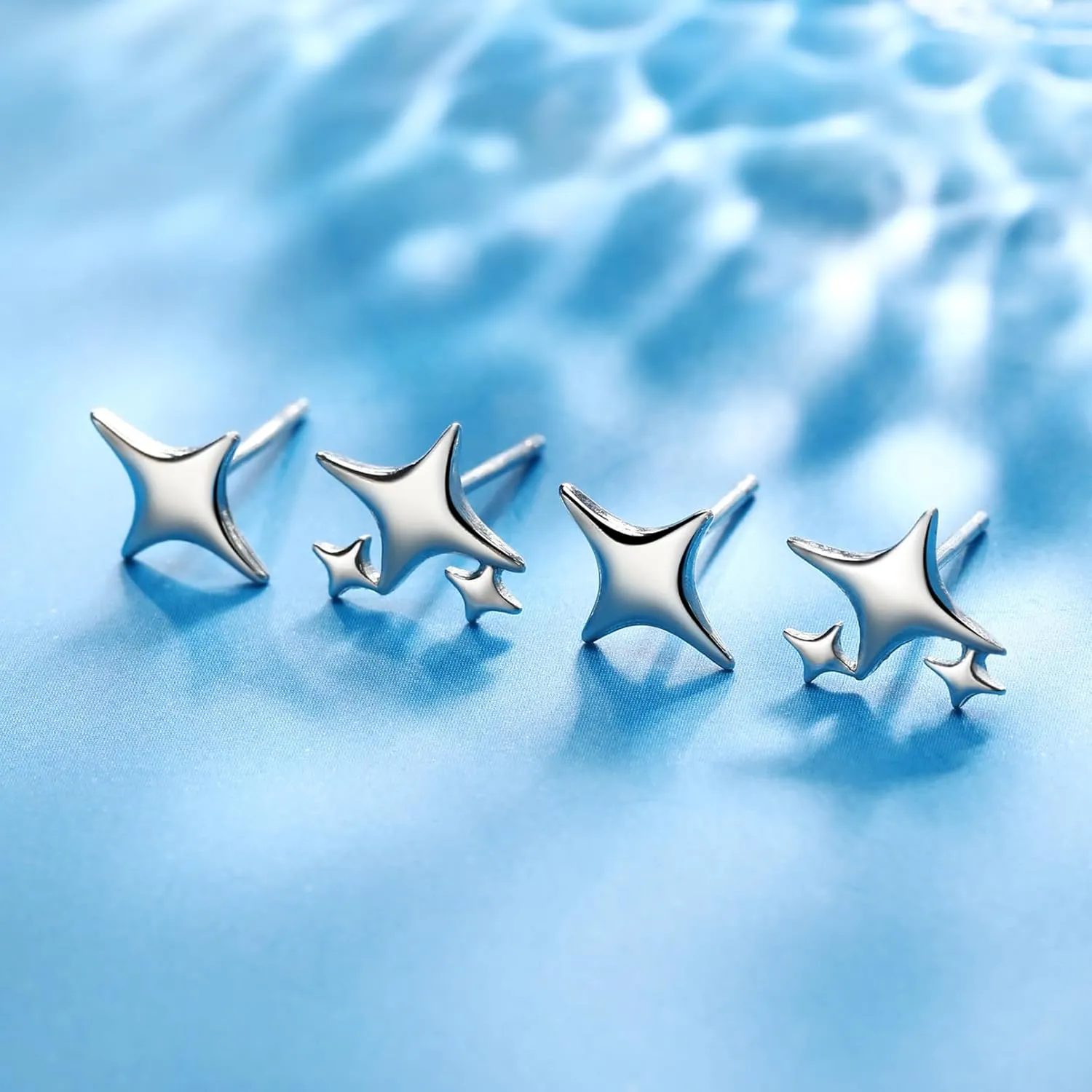 925 Sterling Silver Studs Earrings for Women 2 Pairs Star Stud Earrings Set Hypoallergenic Silver Stud Earrings Dainty Star Earrings for Women