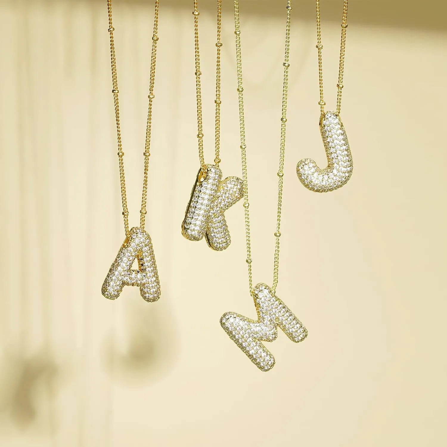 A-Z Letter Necklace Gold Balloon Initial Necklaces Rhinestone Letter Pendant Necklaces for Women Trendy