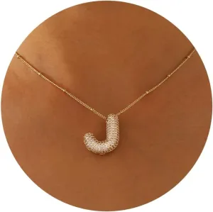 A-Z Letter Necklace Gold Balloon Initial Necklaces Rhinestone Letter Pendant Necklaces for Women Trendy