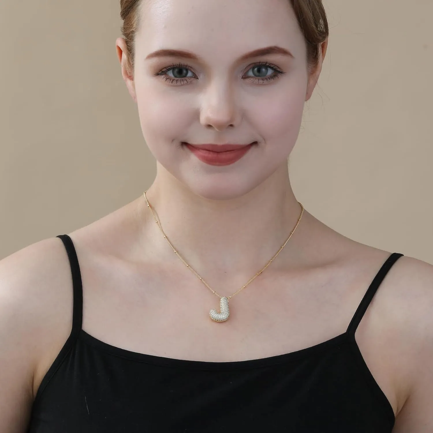 A-Z Letter Necklace Gold Balloon Initial Necklaces Rhinestone Letter Pendant Necklaces for Women Trendy