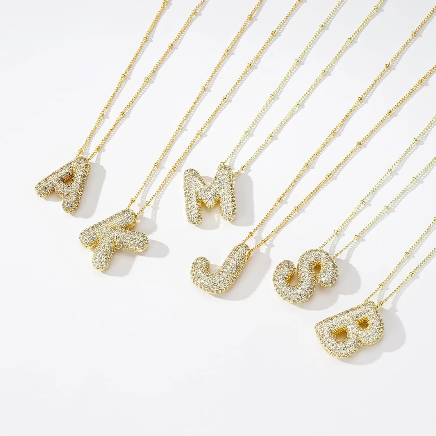 A-Z Letter Necklace Gold Balloon Initial Necklaces Rhinestone Letter Pendant Necklaces for Women Trendy