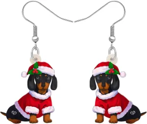 Acrylic Cute Christmas Dachshund Dog Pets Dangle Earrings for Dog Mom Gifts Lovers Anime Puppy Weiner Jewelry for Women Holiday Party Decorations