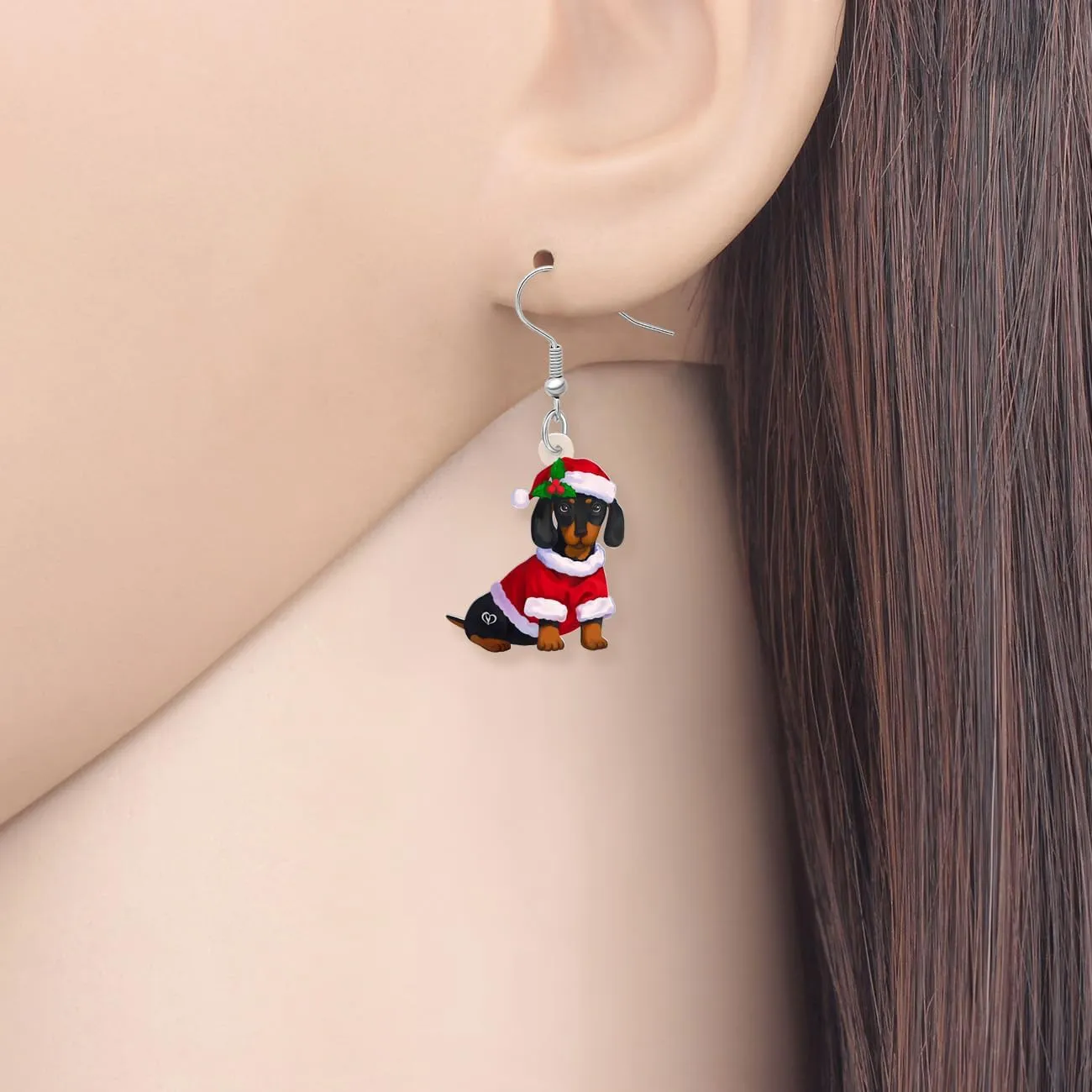 Acrylic Cute Christmas Dachshund Dog Pets Dangle Earrings for Dog Mom Gifts Lovers Anime Puppy Weiner Jewelry for Women Holiday Party Decorations