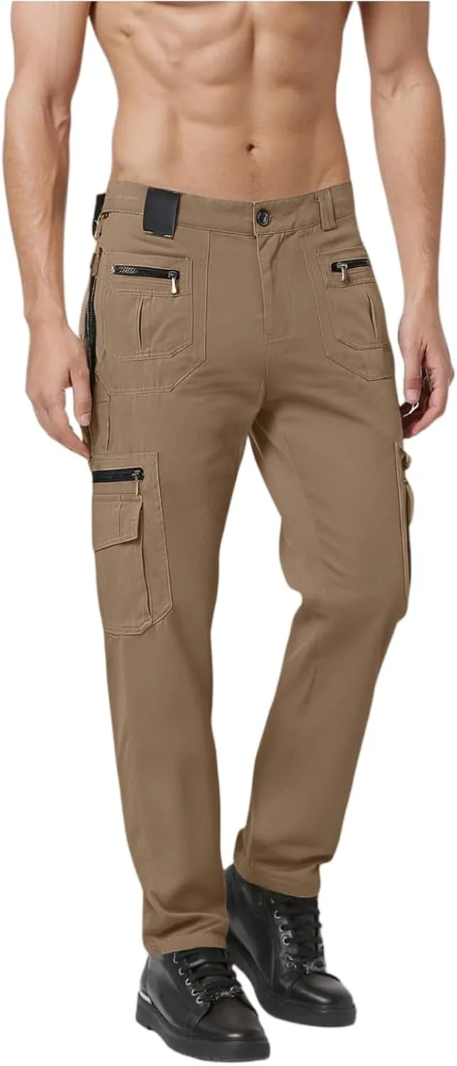 ADHOWBEW Tactical Pants for Men Workout Lightweight Tactical Construction Athletic Baggy Stretch Trousers