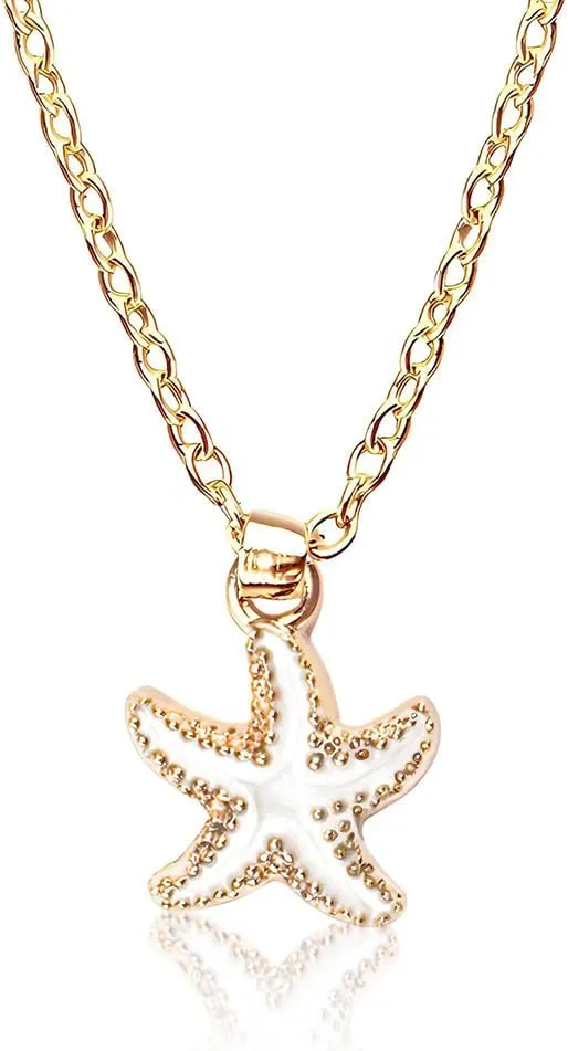 Aesthetic Starfish Necklaces for Women Trendy Ocean Beach Pendant Necklace for Her Fashion Sweater Dress Necklace for Women