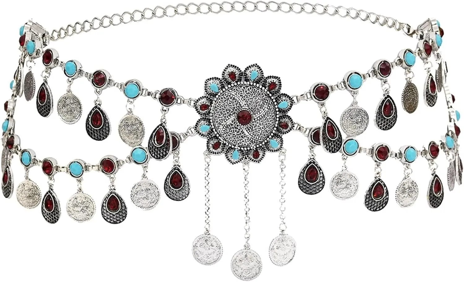 African Waist Chains for Women, Belt Chains Punk Boho Tassels Alloy Waist Chain with Zirconia